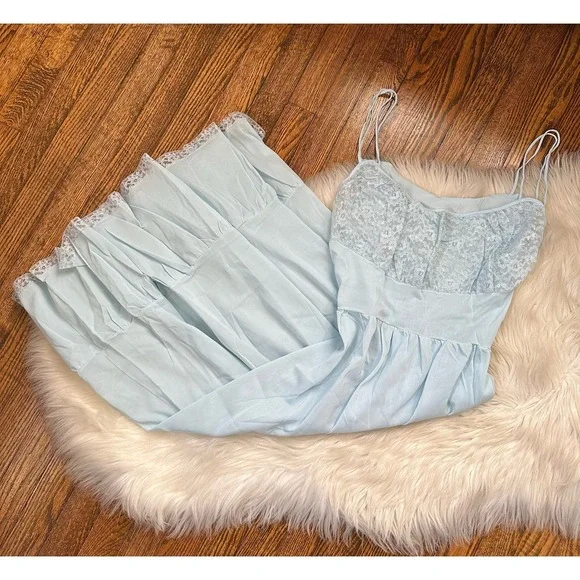 American Vintage | Intimates & Sleepwear | Vintage Blue Lace Slip Dress  Lingerie | Poshmark